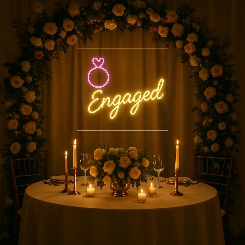 Engaged Neon Sign with Ring Icon – Engagement & Wedding LED Decor