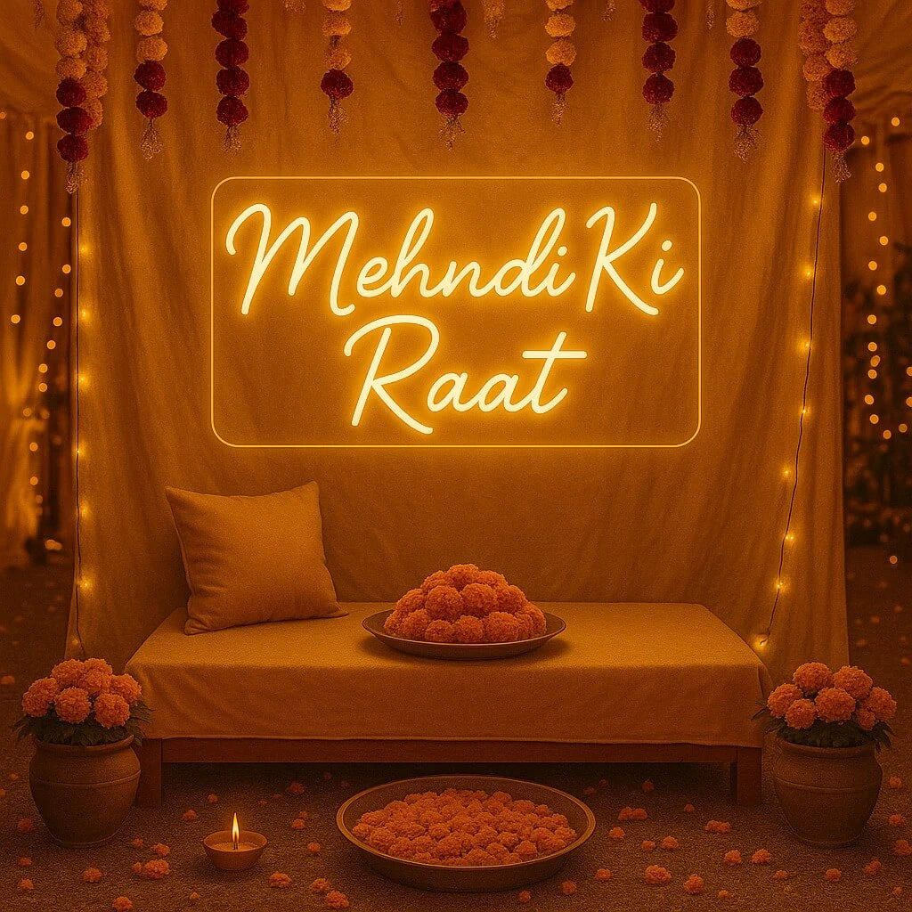 “Mehndi Ki Raat” Neon Sign – Mehndi & Shaadi LED Wedding Backdrop