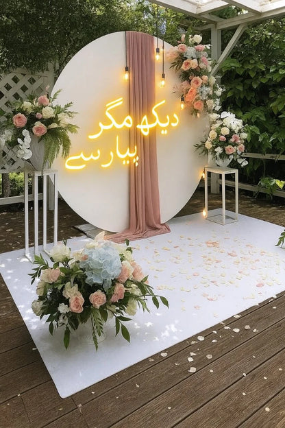 “Dekh Magar Pyar Se” Urdu Neon Sign – Wedding & Mehndi LED Backdrop