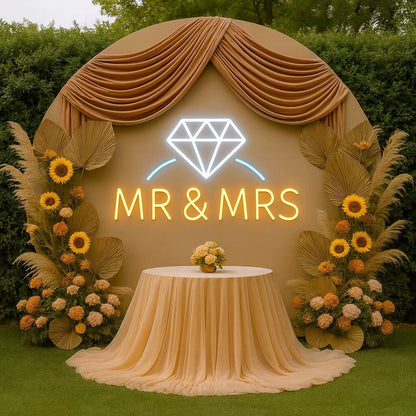 “Mr & Mrs” Neon Sign with Diamond Icon – Wedding & Reception LED Backdrop