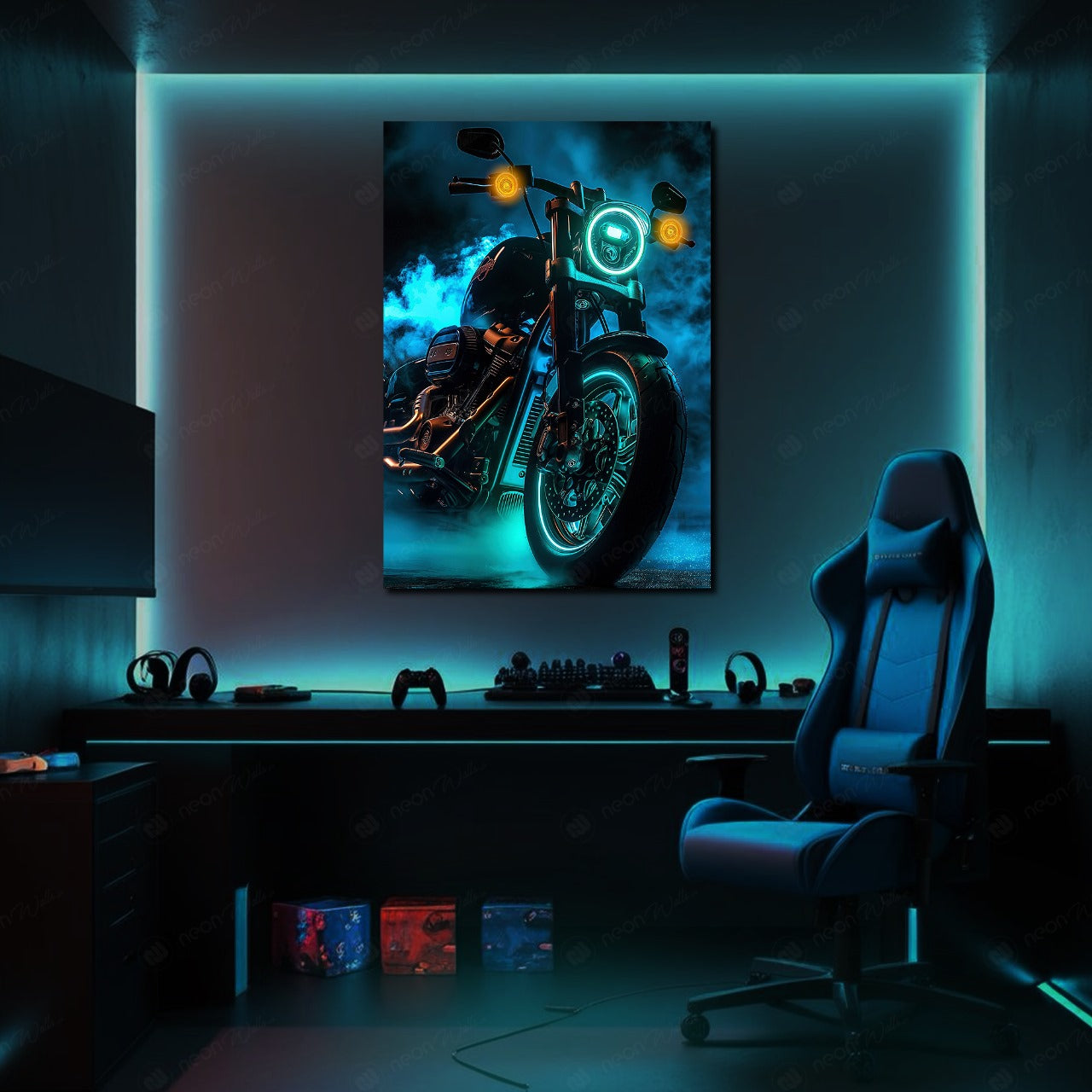 Ghost Harley Davidson Bike | LED Neon Frame Poster (Large)