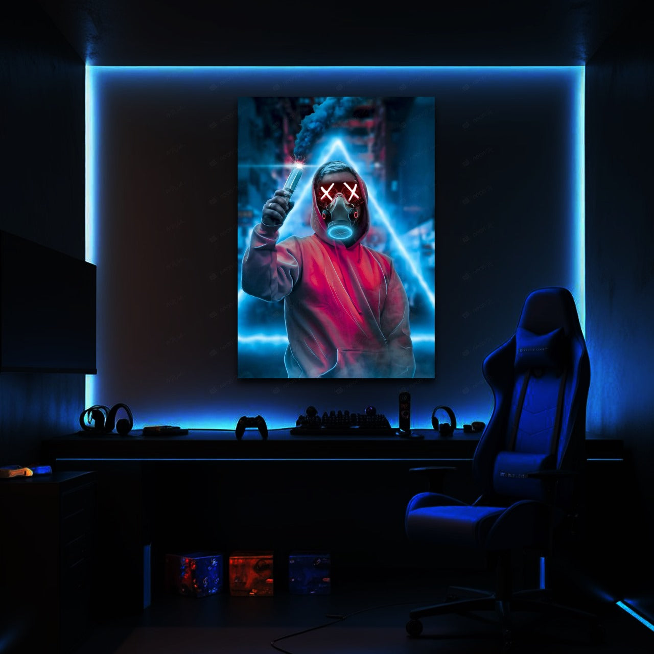 Mask Smoke Bomb | LED Neon Frame Poster (Large)