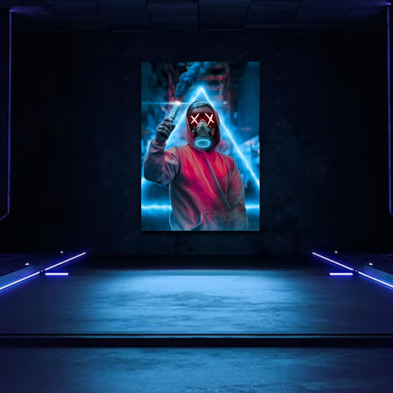 Mask Smoke Bomb | LED Neon Frame Poster (Large)