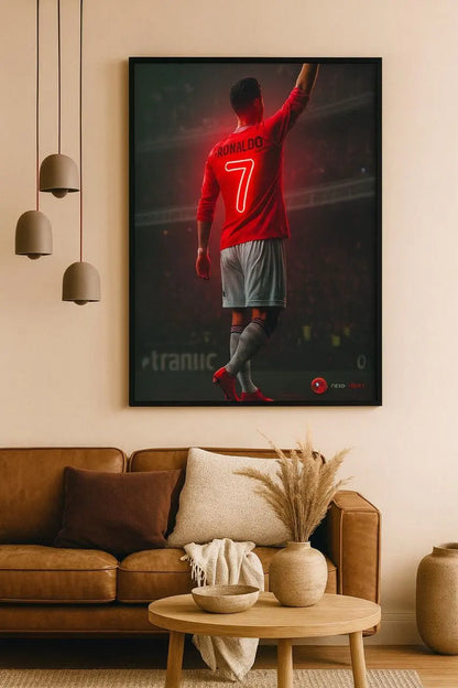Ronaldo White & Red Jersey Back #7 LED Neon Frame Poster – Football Wall Art
