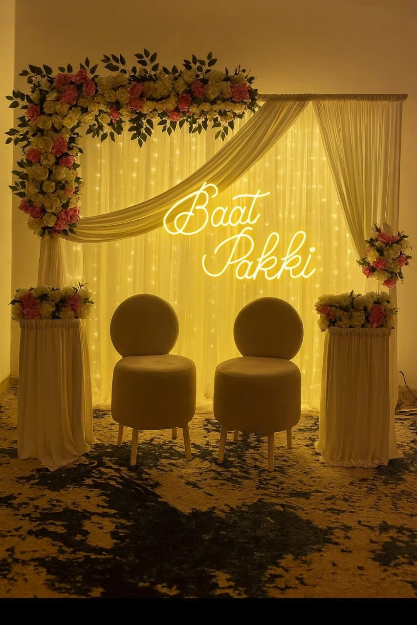 Luxury “Baat Pakki” Neon Sign – Wedding & Engagement LED Decor for Pakistani Shadi Events
