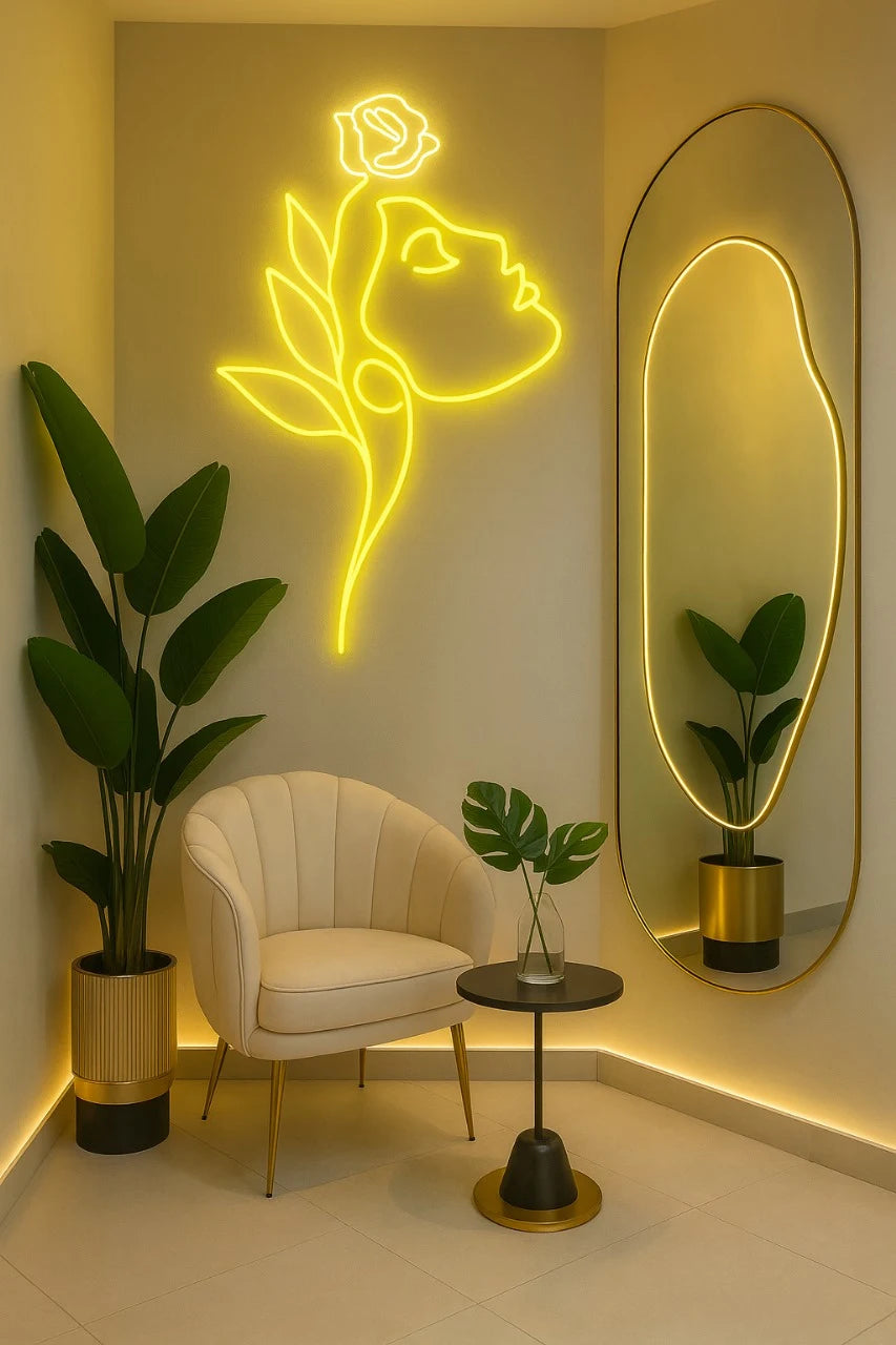 Face with Flower Beautiful Art Luxury Decor Neon Light