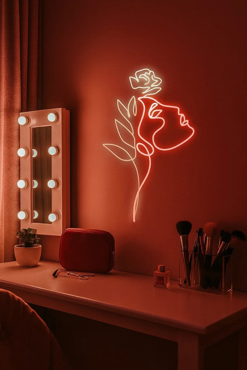 Face with Flower Beautiful Art Luxury Decor Neon Light