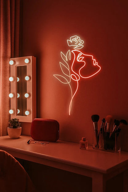 Face with Flower Beautiful Art Luxury Decor Neon Light