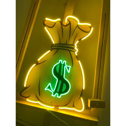 Money Bag UV LED Neon Sign 💰 – Light Up Your Wealthy Vibes!