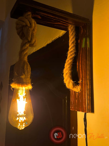 Vintage Rope Wall Lamp - Hanging Wooden Bulb Lamp